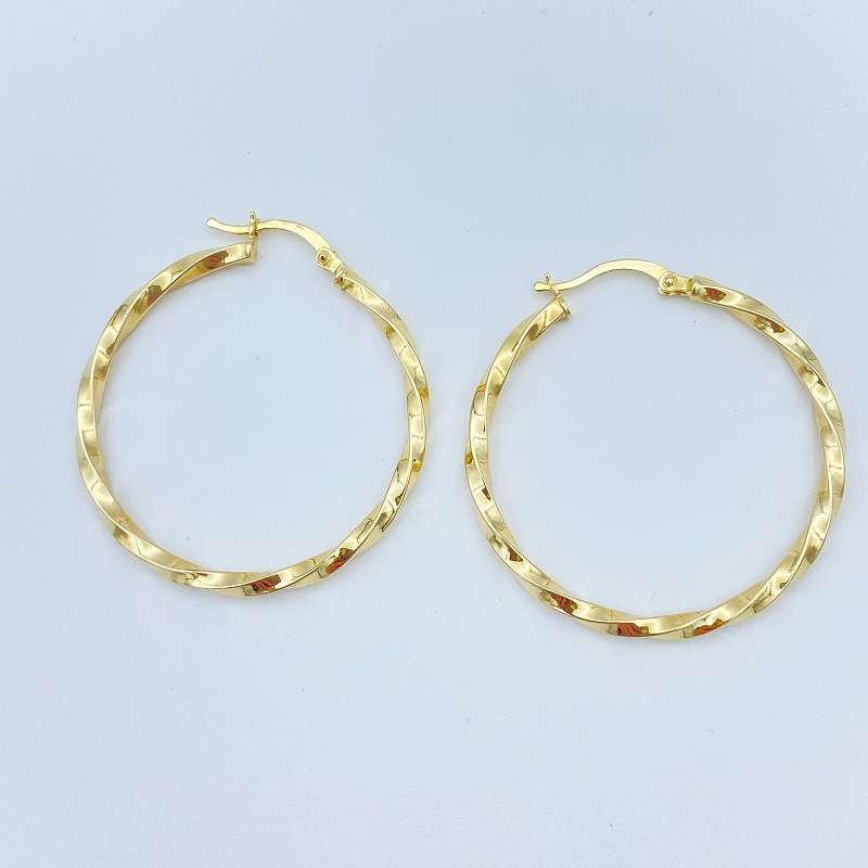 Žluté zlato náušnice kruhy duté točené